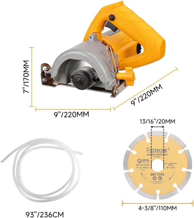 HOTECHE 4-3/8-Inch Dry/Wet Masonry&Tile Saw 1300W Electric Cutter for Stone, Ceramic and Marble Cutting(Tool Only) - Image 3